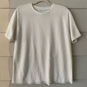 Vtg 80/90s White Cream Textured Geometric Knit Casual Chic Minimalist Top Sz XL